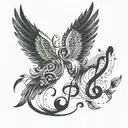 music notes wings flying past present future tattoo design idea