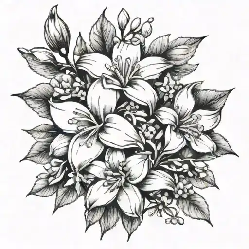 create a tattoo depicting a journey of growing up in key west, favorite flowers are lilacs, magnolias, and forget me not tattoo design idea