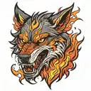 angry wolf on fire tattoo design idea