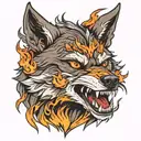 angry wolf on fire tattoo design idea