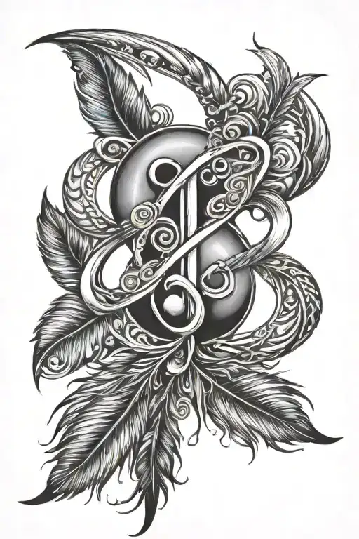 infinity symbol incorporated with feather and moon  tattoo design idea