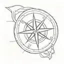 A minimalist tattoo of a compass rose with a small cross symbolizing guidance from God during military service tattoo design idea