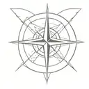 A minimalist tattoo of a compass rose with a small cross symbolizing guidance from God during military service tattoo design idea
