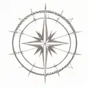 A minimalist tattoo of a compass rose with a small cross symbolizing guidance from God during military service tattoo design idea