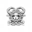 Medusa + Charon + Cerberus + Styx + temple tattoo design idea