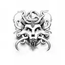 Medusa + Charon + Cerberus + Styx + temple tattoo design idea