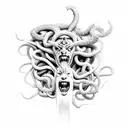 Medusa + Charon + Cerberus + Styx + temple tattoo design idea