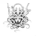 Medusa + Charon + Cerberus + Styx + temple tattoo design idea