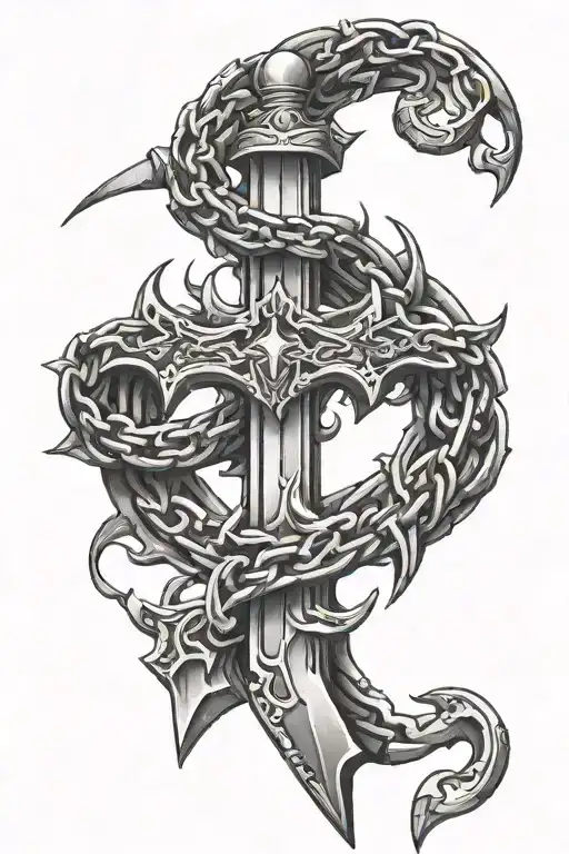 Create a judgement chain blade tattoo, it should have the word "veritas" inscribed on the blade tattoo design idea