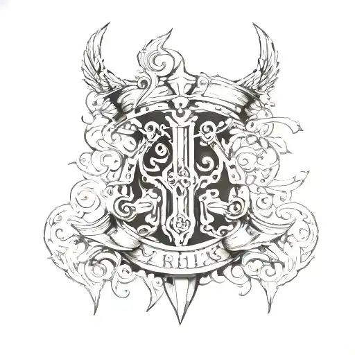 Create a judgement chain blade tattoo, it should have the word "veritas" inscribed on the blade tattoo design idea