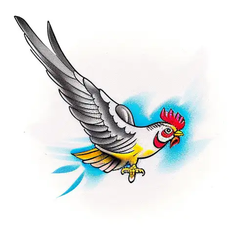 Brightly colored cockatiel perching on a chicken drumstick tattoo design idea