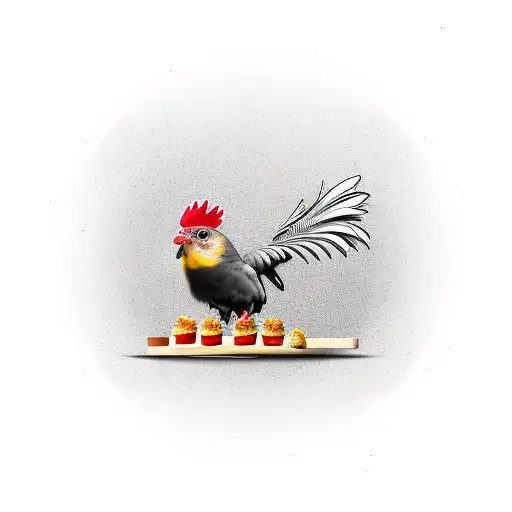 Cockatiel holding a cooked chicken drumstick with a bite missing tattoo design idea