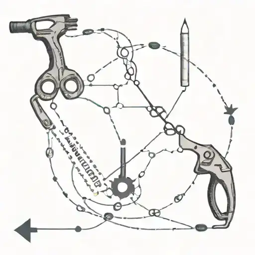 Toolmaker tools intertwined with marathon route map in a trash polka style tattoo design idea