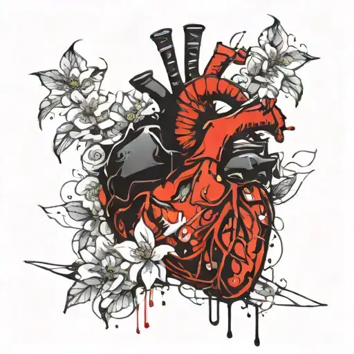 realistic heart with jasmine flowers tattoo design idea