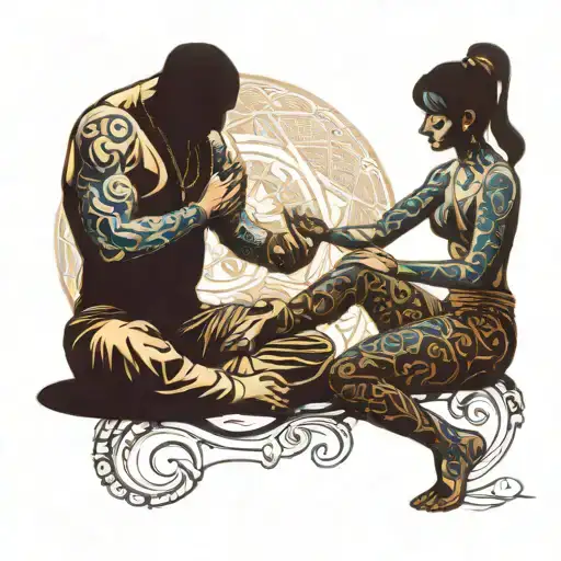 a couple tattoo guy meditating and girl dancing silhouette made tattoo design idea