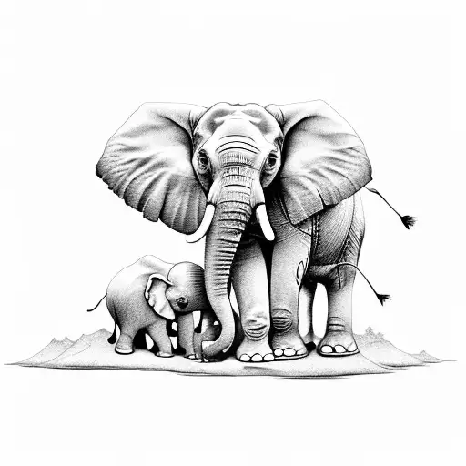 Elephant baby and dad tattoo design idea