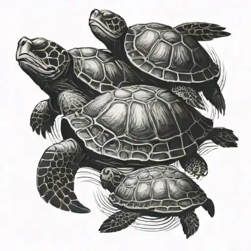 4 turtles swimming together symbolizing eternal love tattoo design idea