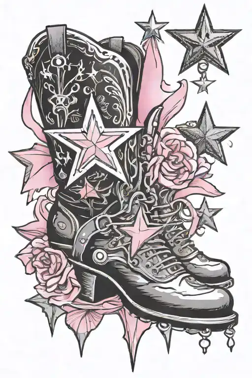 State of Texas Secret Service badge  Pink ribbon  Cross  Rollerskates  Cowboy boots  Three large stars  Two small stars  tattoo design idea