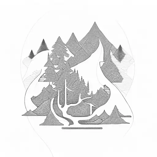 Nature Trees Mountains Waves Traveling Knowledge Personal Growth tattoo design idea