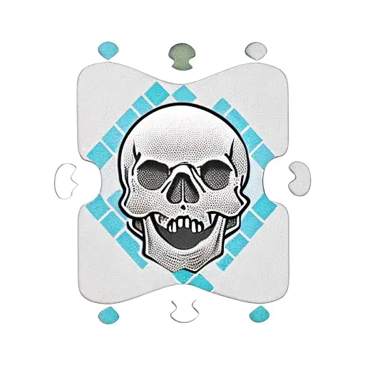 Skull with a puzzle piece missing, symbolizing the challenges of owning a business tattoo design idea