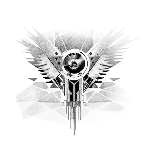 Incorporate your passion for techno music and predators by creating a tattoo design of a robotic eagle DJ, spinning vinyl records with its mechanical talons. tattoo design idea