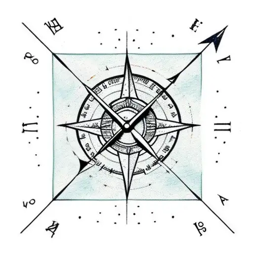 Arrow, clock, compass tattoo design idea