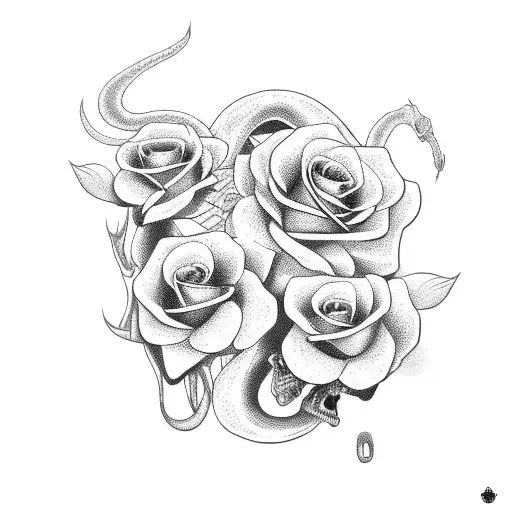 Snake with roses and skulls tattoo design idea