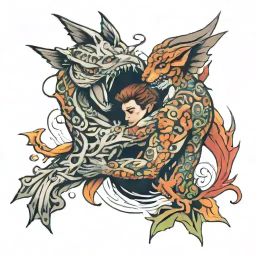 tackling into hug tattoo design idea