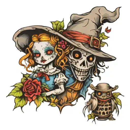 scarecrow and doll tattoo design idea