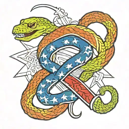 A new-school interpretation of the join or die snake intertwined with the Texas flag, symbolizing unity and strength tattoo design idea
