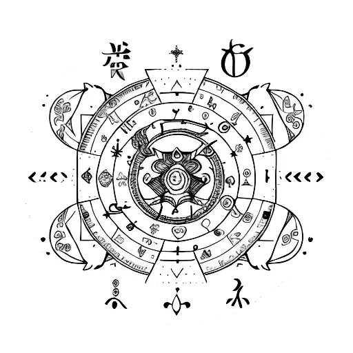 a combination of cancer, gemini, acquarius and pisces zodiac sign tattoo design idea