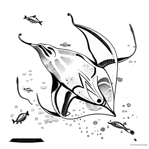 manta ray with scuba diver tattoo design idea