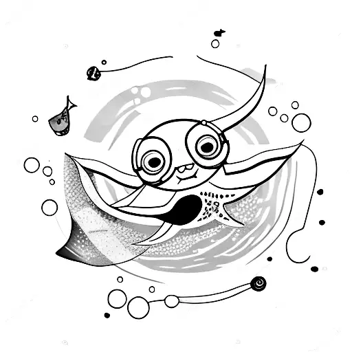 cute sting ray with scuba diver tattoo design idea