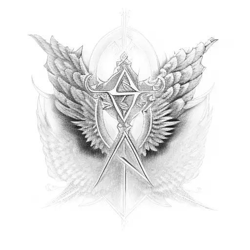 gothic cross with wings tattoo design idea