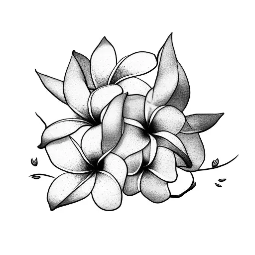 plumeria tree with flowers and petals falling tattoo design idea