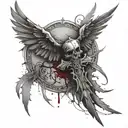 Stab marks on back with blood tattoo with cross and wings tattoo design idea