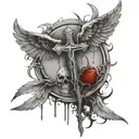 Stab marks on back with blood tattoo with cross and wings tattoo design idea