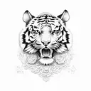 Tiger, skull, roses tattoo design idea