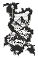 A mountain range silhouette with a hidden Christian cross incorporated into the design tattoo design idea