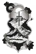 A mountain range silhouette with a hidden Christian cross incorporated into the design tattoo design idea