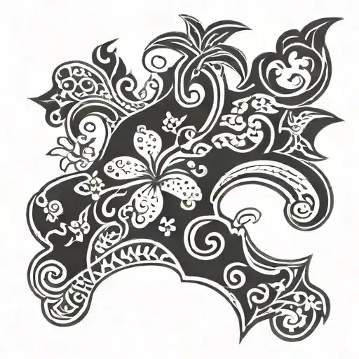 hawaiian islands surrounded by flowering tattoo design idea
