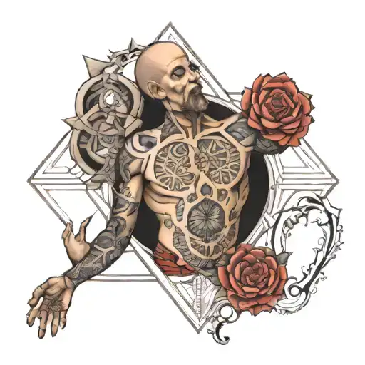 Sacred geometry man with his anatomy around him  tattoo design idea