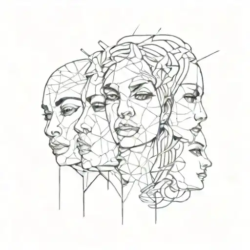 multiple versions of abstract emotions faces merged together horizontal  tattoo design idea