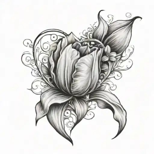 realistic heart and tulip flower tattoo design idea