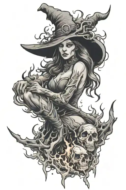 witch burning at the state outline tattoo design idea