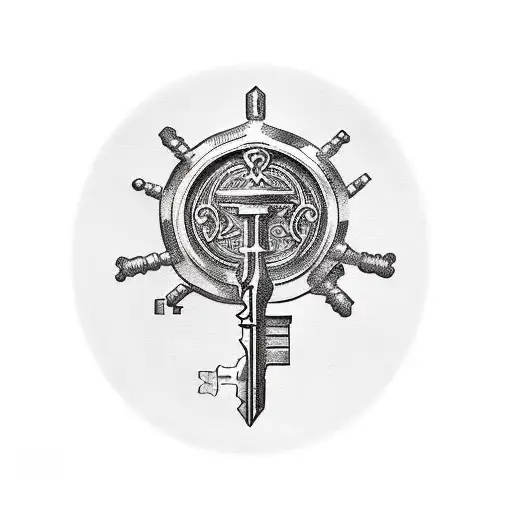 antique key incoporating helm of awe symbol tattoo design idea