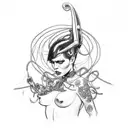 A free-flowing dominatrix in a fierce pose, holding a whip and wearing a collar bone tattoo of a delicate rose tattoo design idea