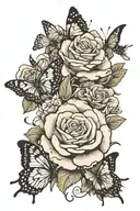 roses blooming and butterflies fluttering tattoo design idea
