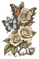 roses blooming and butterflies fluttering tattoo design idea