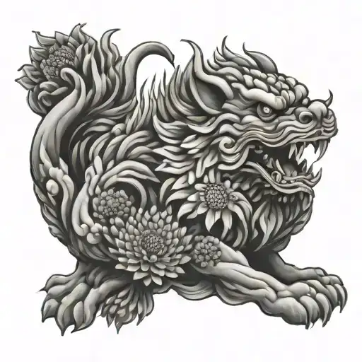 chrysanthemum fu dog tattoo design idea
